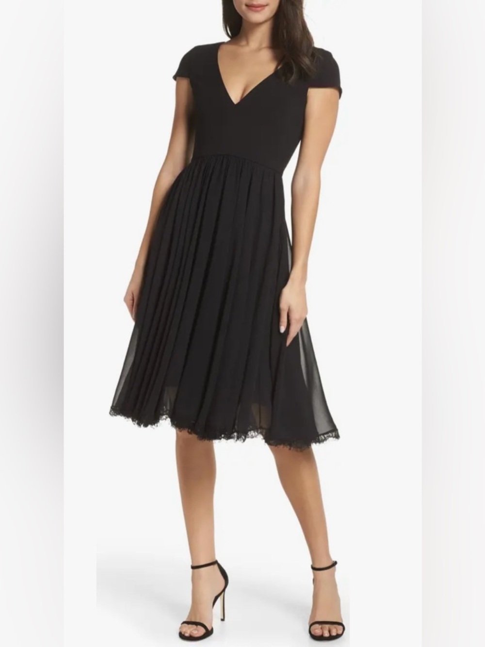 NWOT $198 Dress the Population Corey Chiffon Fit & Flare Cocktail Dress L